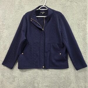 Laurel Grey Women's XL Navy Blue Quilted Gold Tone Hardware Full Zip Jacket